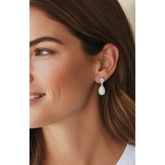 Swarovski Crystal Teardrop Earrings Rhodium Pavé Drop Dangle Stud Sparkle - Picture 1 of 5
